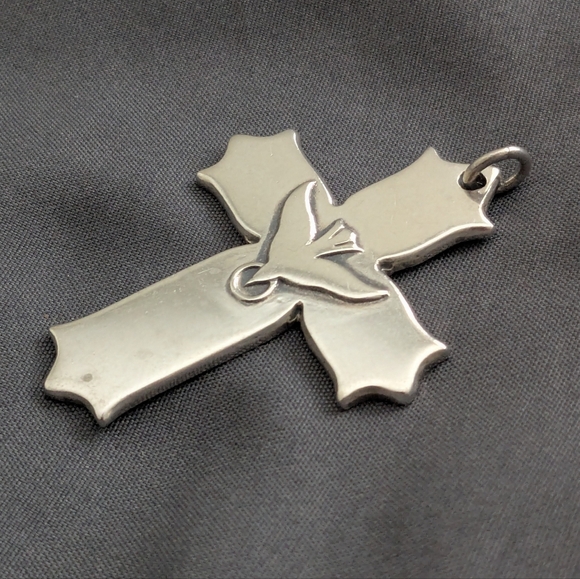 Rare-Retired James Avery Sterling Descending Dove Holy Spirit Cross Pendant - Picture 5 of 11